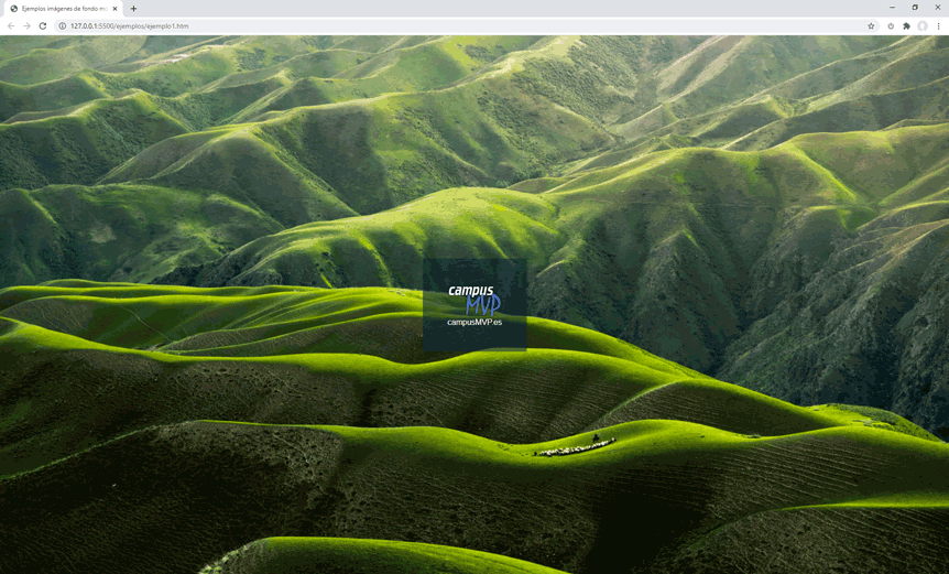 Pantallazo de la web de ejemplo con la imagen de fondo a todo color. Imagen de Qingbao Meng en Unsplash CC0