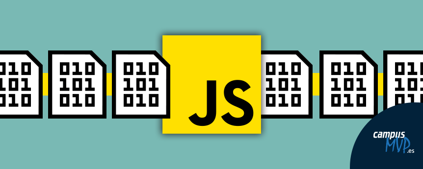 Logo de JavaScript procesando una cola de archivos binarios