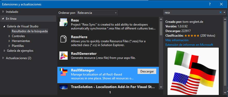 resXManager es una extension de Visual Studio que agiliza el proceso de traducción