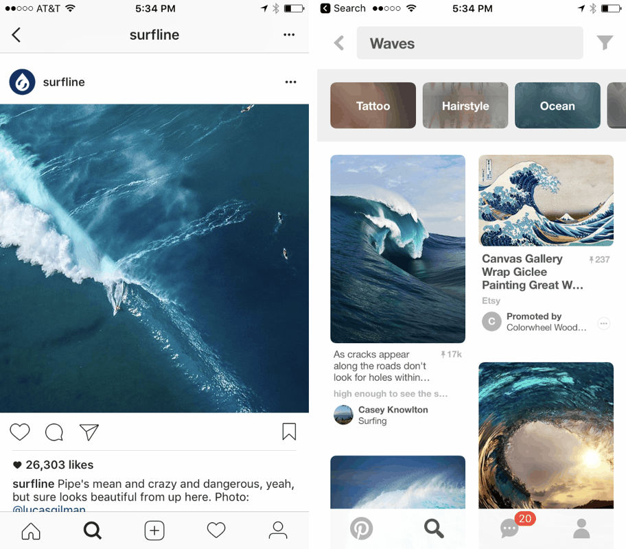 Ejemplos: Instagram y Pinterest