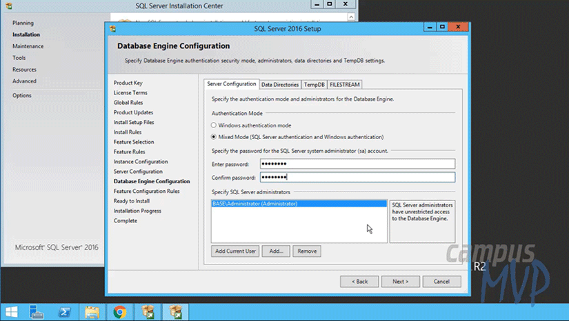 Configuración del motor de bases de datos en SQL Server