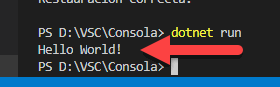 La imagen muestra la salida de la consola del proyecto .NET Core