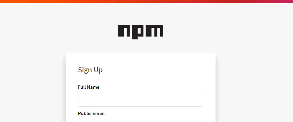 El formulario de alta de npm