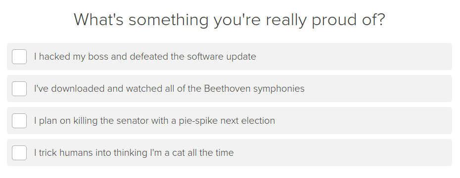 Una de las preguntas del test _"Which type of AI are you?"