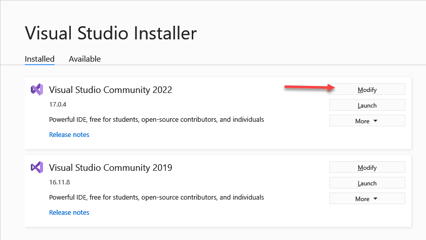 El instalador de Visual Studio