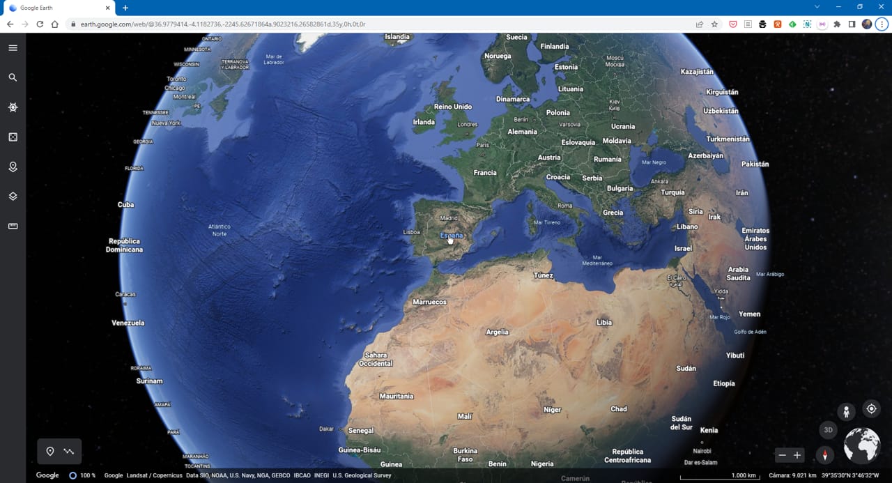 Google Earth en funcionamiento en el navegador