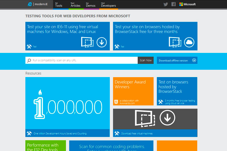 Imagen de la página web de Microsoft modern IE
